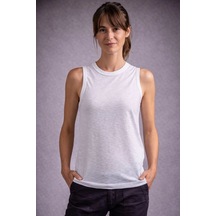 Mbb E-ticaret Kadın Flamlı Kumaş Kolsuz Atlet Günlük Fitness Spor T-shirt - Beyaz