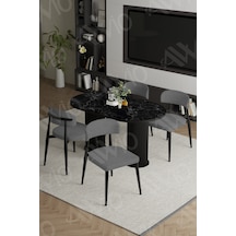 Avvio Sophia Bohem Ayak Siyah Polo Sandalye 80x140 Mutfak Masa Sandalye Takımı Siyah Mermer