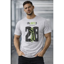 Herkesemoda Unlımıted Yazı Detaylı Basic T-shirt Gri