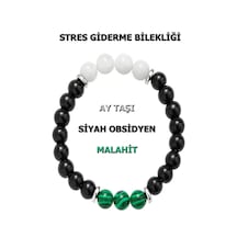 Doğal Taş Stres Bilekliği Ay Taşı - Obsidyen - Malahit Çok Renkli