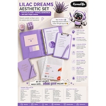 Lilac Dreams Aesthetic Kırtasiye Seti A4 4 Halkalı Klasör + Kapaklı Sekreterlik + 100 Adet Poşet Dosya Pembe Pvc Organizer Set