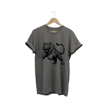Kaplan Baskılı Cool Premium %100 Pamuk Regular Fit Gri T-shirt Antrasit