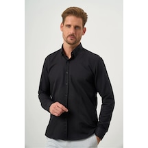 Morven Erkek Siyah Slim Fit Düğmeli Yaka Gömlek Siyah