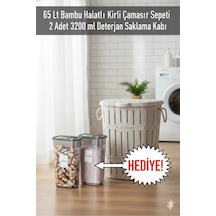 65 Lt Bambu Halatlı Kirli Çamaşır Sepeti & 2 Adet 3200 Ml Deterjan Saklama Kabı Hediyeli Set Beyaz - 786898983 Beyaz