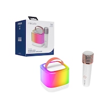 Kablosuz Mikrofonlu Karaoke Hoparlör Bluetooth, Beyaz, Usb Şarjlı Çok Renkli