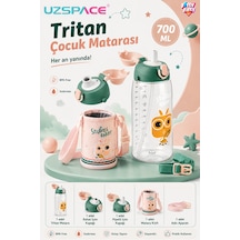 700 Ml Büyük Boy Kılıflı 2 Ayrı Kapaklı Pipetli / Pipetsiz Tritan Su Matarası Yavruağzı-yeşil
