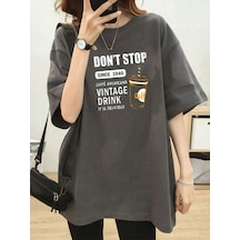 Dont Stop T-shirt - Siyah Baskılı Oversize Bisiklet Yaka Kısa Kol Tişört Siyah