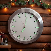 Fosforlu Kabartma Rakam Metal Çerçeveli Duvar Saati Çap 26 Cm