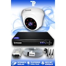 Picam 1 Kameralı Dome 1 İç Kamera Set HDD'siz Full HD Gece Görüşlü Güvenlik Kamerası Sistemi