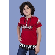 Toontoy Kids Toontoy Erkek Çocuk Kapüşonlu Garni Detaylı Tişört Kırmızı