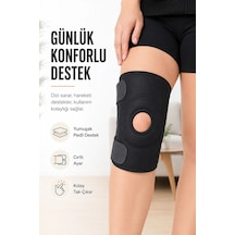 Açık Patella Destekli Ayarlanabilir Cırtlı Dizlik Spor Günlük Kullanım Diz Bandajı Siyah