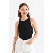 Askılı Bisiklet Yaka Kadın Siyah Bodysuit 001