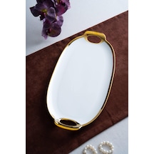 Acar Arven Oval Gold Sunum Tepsisi - 45 Cm Beyaz