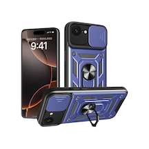 Newface Apple İphone 16e Kılıf Pars Lens Yüzüklü Silikon - Lacivert
