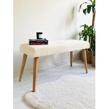 Ahşap Ayaklı Handmade Geniş Oturum Krem Welsoft Kumaş Bench ,ayak Ucu Uzatmalık,berjer, Koltuk Bej