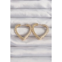 Pirinç Gold Renk Zirkon Taşlı Motifli Kalp Küpe Çok Renkli