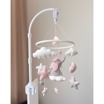 Pembe Gri Fil Figürlü Kız Bebek Beşik Dönencesi Müzikli Ve Aparatlı
