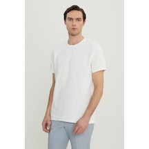 Altınyıldız Classıcs Erkek Ekru Pamuklu Slim Fit Bisiklet Yaka Jakarlı Esnek Tişört