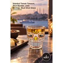 3 Adet Cam Kurukafa Shot Bardak İstanbul Temalı Tasarım, Shot Bardak, Likör Bardağı, Skull Shot Glass Diğer