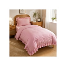 Fırfırlı Nevresim Takımı Pudra Pembe Tek Kişilik 2 Parça 160 X 220 Cm