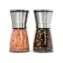 Mithra Life 2li Set Metal Krom Kapaklı Cam Tuz Karabiber Değirmeni Gümüş Mıt1244 Çok Renkli