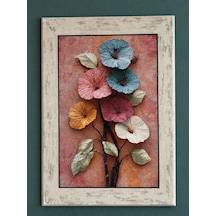 Ahşap Eskitme Çerçeve Desenli Dokulu Çiçekler Temalı Dekoratif Ahşap Tablo 52x72 Cm