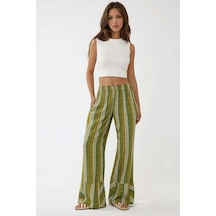 Hiccup Wide Leg Çizgi Desenli Rahat Kesim Pantolon Yeşil