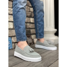 Ba0154 Bağcıksız Yüksek Taban Gri Süet Püsküllü Erkek Ayakkabı 001