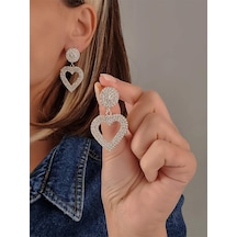 Kalp Love Aşk Sallantılı Model Gümüş Kaplama Küpe Silver