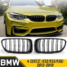 Bmw 4 Serisi F32 F33 F36 2013-2019 Uyumlu Ön Panjur Böbrek M4 Görünüm Izgara Çift Çizgi İthal Piano Black 1.sınıf Sağ Sol Takım