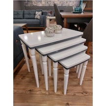 Akset 4lü Lüx Zigon Sehpa Beyaz Antrasit