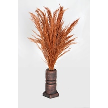 Lüx Siyah-bronz Ahşap Vazodo Turuncu Pampas Çiçeği 42 Cm