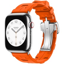 iOS Uyumlu Watch 7 8 9 45mm Katlanabilir Tokalı Hermes Kilim Silikon Kordon 94