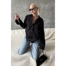Madmext Siyah Kırışık Desen Kadın Gömlek Mg2313 Siyah