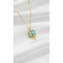 Çekirdekjewelry 925 Ayar Gümüş Akuamarine Taşlı Yonca Kolye Sarı