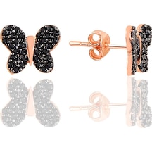 Gümüş Rose Siyah Taşlı Kelebek Küpe N11.48275 Gümüş Rose Siyah Taşlı Kelebek Küpe N11.48275