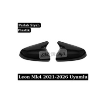Seat Leon Mk4 Uyumlu Batman Yarasa Ayna Kapağı Seti - Parlak Siyah Piano Black Plastik Fr Cupra Stil 2021-2026