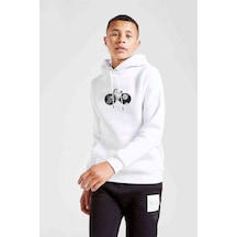Tshirthane Uzay Bisiklet Baskılı Unisex Çocuk Kapüşonlu Beyaz Sweatshirt (528620894) Beyaz
