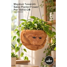 3 Adet Çiçeklik Maymun Tasarımlı Saksı Planter Flower Pot 15x18 Cm