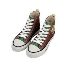 Kadın Vegan Kahverengi High Sneakers - Camping Scooby Doo Tasarım Çok Renkli
