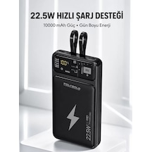 Powerbank Hızlı Şarj 10000 Mah Dahili Kablo Yeni Nesil Siyah