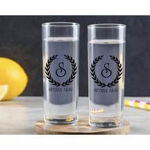 Kişiye Özel Renkli Baskılı Çelenk Baş Harfli İsimli İkili Vodka Bardağı-2 Çok Renkli