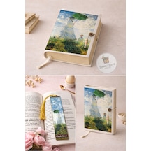 Kitap Kılıfı Ve Metal Kitap Ayracı Seti Claude Monet Gezinti Şemsiyeli Kadın