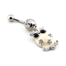 Krem Rengi Taşlı Baykuş Göbek Için Pıercıng P271 Gümüş