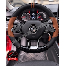 Renault Taliant Dikme Direksiyon Kılıfı Delikli Deri Parlak Siyah Taba Detay Çift Yüzük Ve Dikiş 2021-2024
