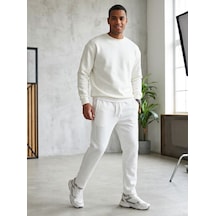 Stormwear Unisex Yüksek Bel Lastikli Cepli İpli Rahat Kesim Pamuklu Eşofman Altı Beyaz