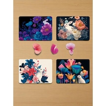 Tavşan Ve Çiçek Baskılı Mousepad 4'lü Mouse Pad Seti 17x21 Cm