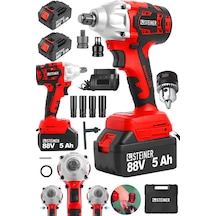 Steiner 88V 5Ah Çift Akülü Kömürsüz Çantalı Matkap Bijon Somun Sıkma Makinesi Kırmızı + Mandren