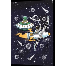 uzayda hayat var eğlenceli astronot-8 retro ahşap poster