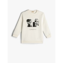 Koton Atatürk Baskılı Sweatshirt Şardonlu Bisiklet Yaka Beyaz 5wkb10089tk Beyaz